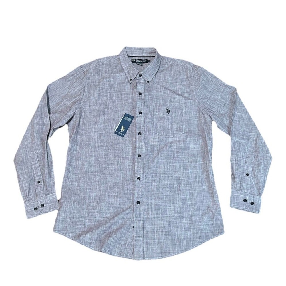 NEW U.S. Polo Association Button Down Long Sleeve Shirt Size Lg Maroon/Blk/Gray